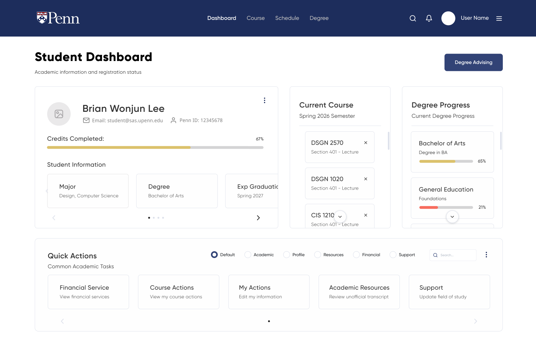 Path@Penn redesign — Student Dashboard